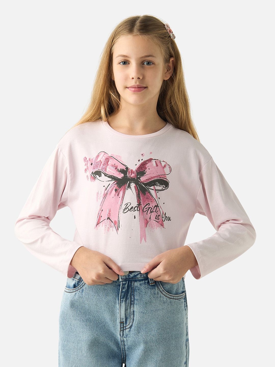 

Juniors by Babyshop Girls Graphic Printed Round Neck Cotton T-shirt, Pink