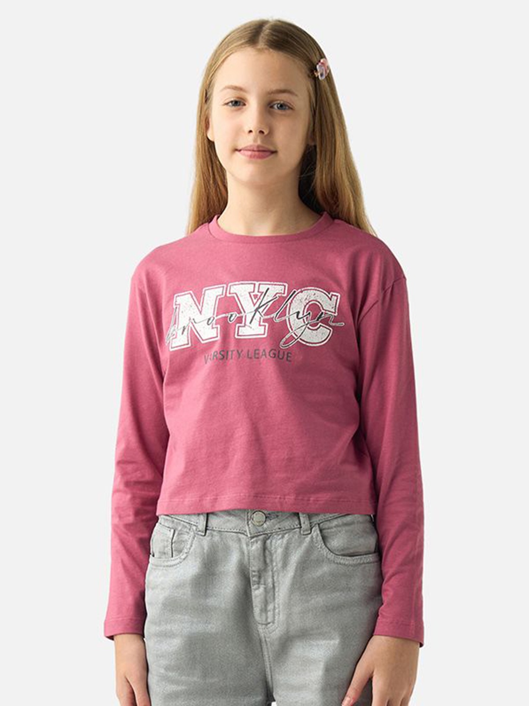 

Juniors by Babyshop Girls Typography Printed Round Neck Cotton T-shirt, Mauve