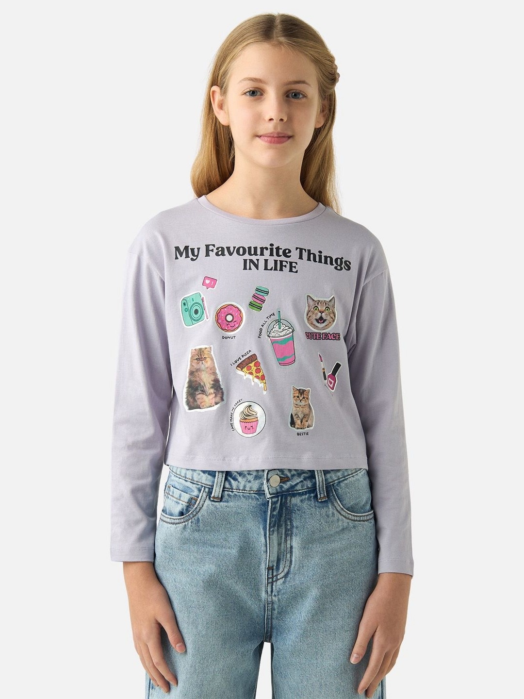 

Juniors by Babyshop Girls Graphic Printed Round Neck Cotton T-shirt, Lavender