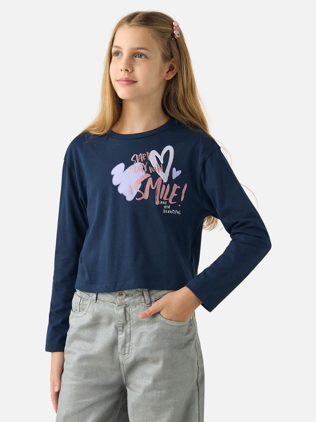 

Juniors by Babyshop Girls Typography Printed Round Neck Cotton T-shirt, Navy blue