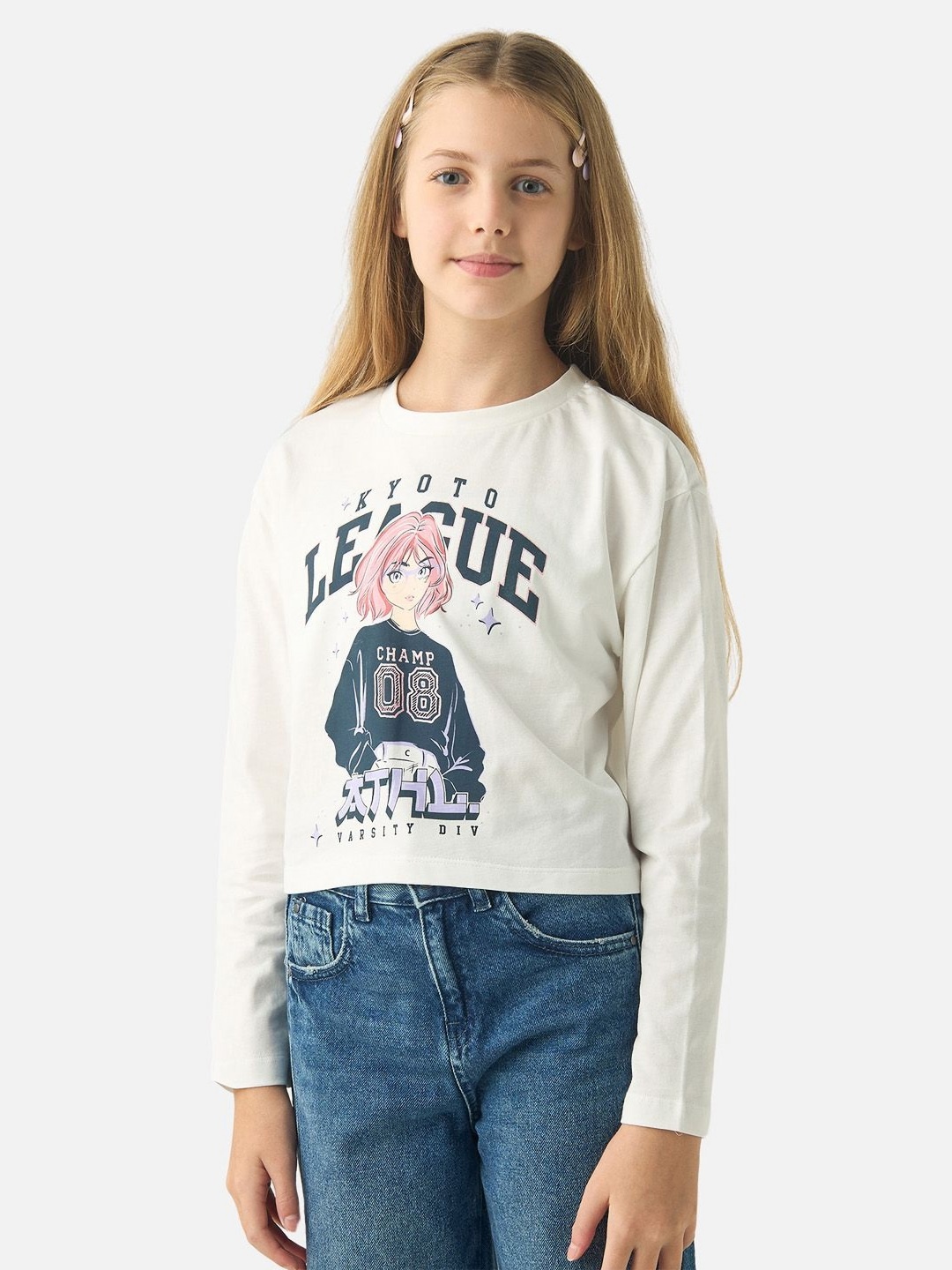 

Juniors by Babyshop Girls Graphic Printed Round Neck Cotton T-shirt, White