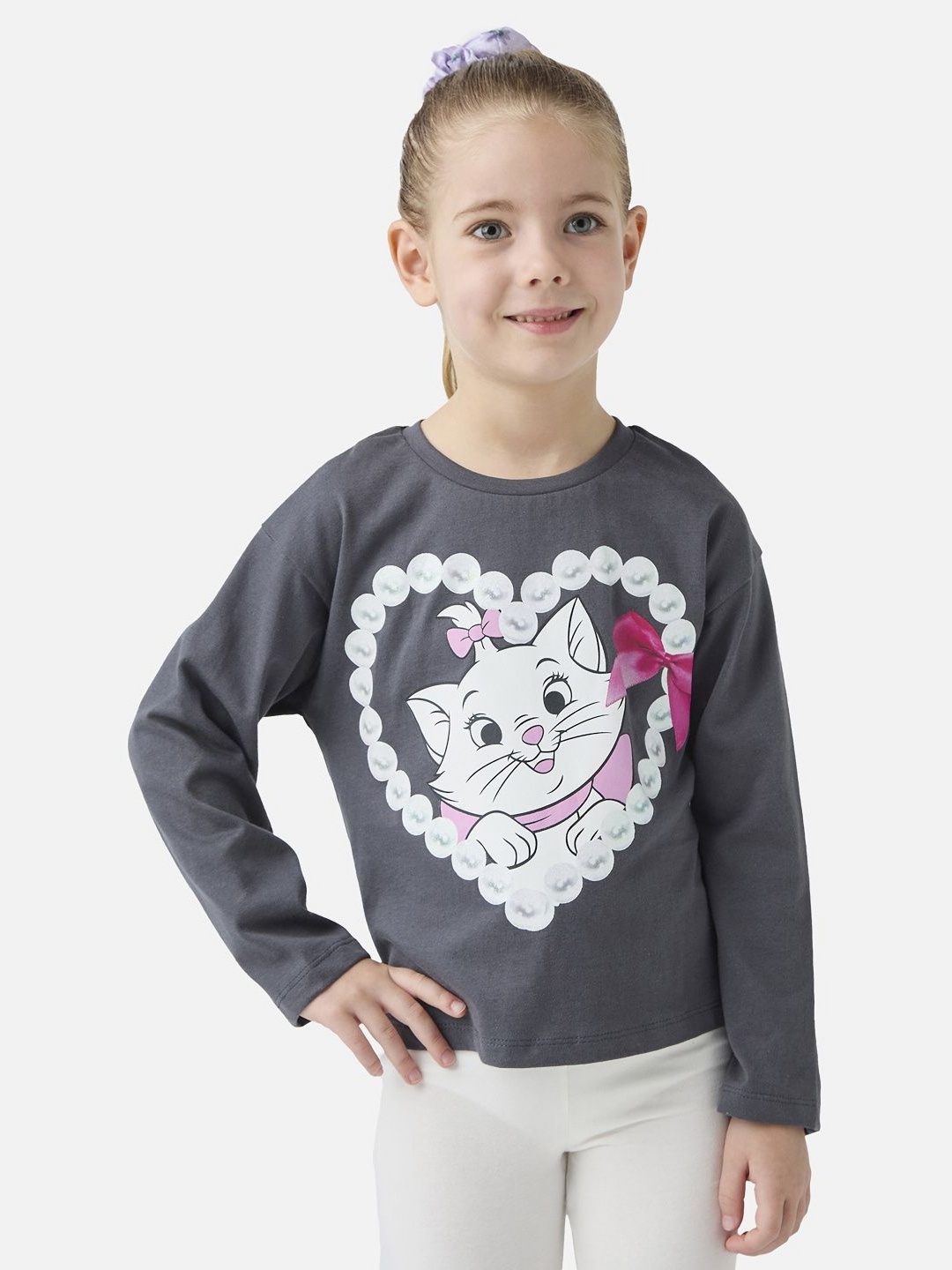 

Juniors by Babyshop Girls Graphic Printed Round Neck Cotton T-shirt, Grey