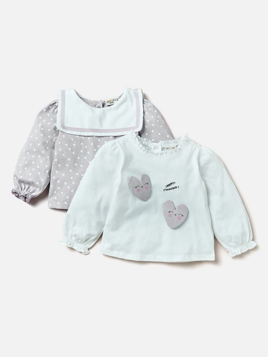 

Juniors by Babyshop Girls Pack Of 2 Printed Cotton Tops with Button Closure, Grey