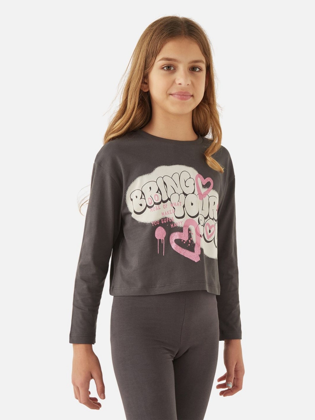 

Juniors by Babyshop Girls Graphic Printed Round Neck Cotton T-shirt, Grey