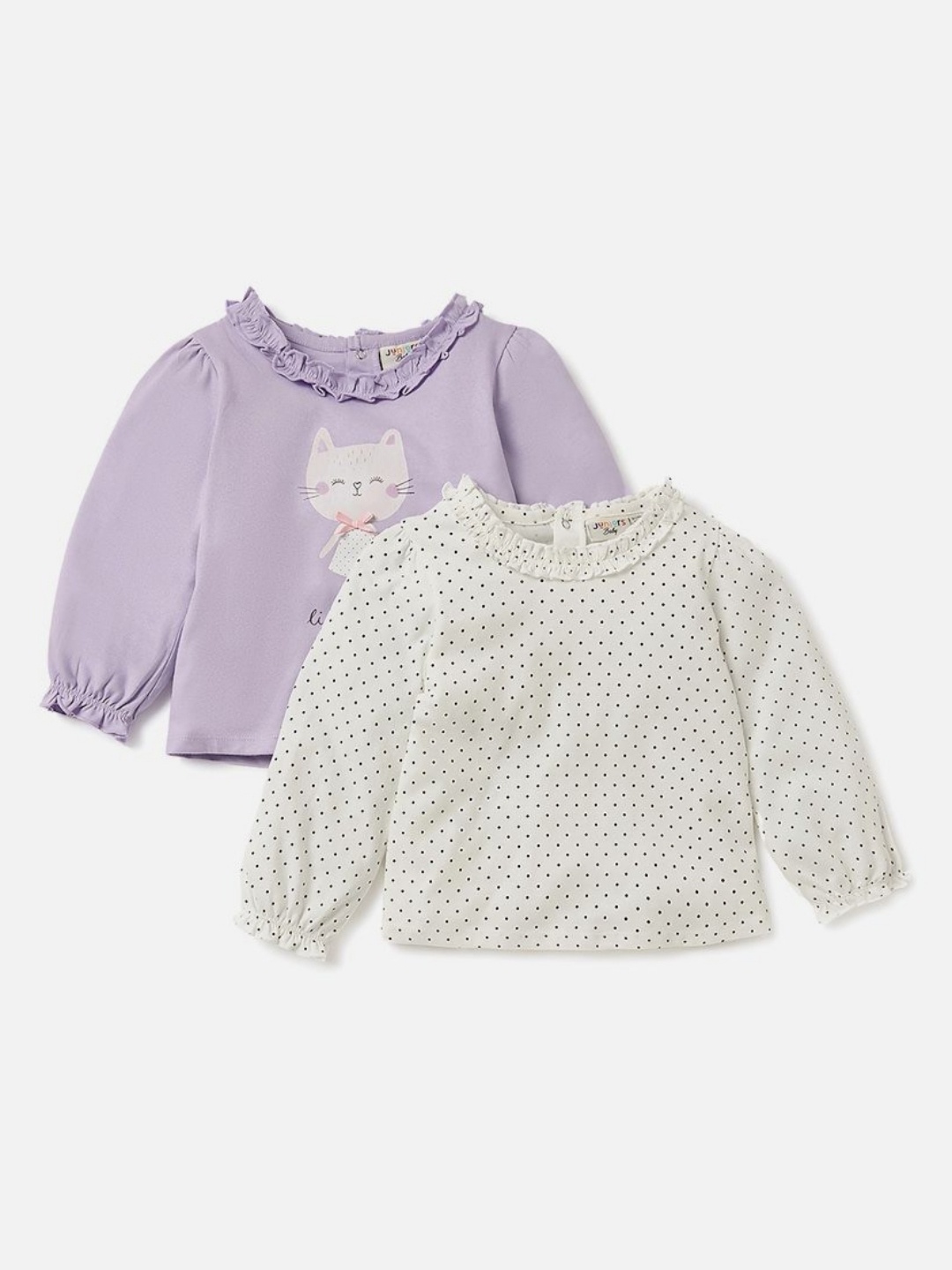 

Juniors by Babyshop Girls Pack Of 2 Polka Dots Printed Round Neck Cotton T-shirts, Off white