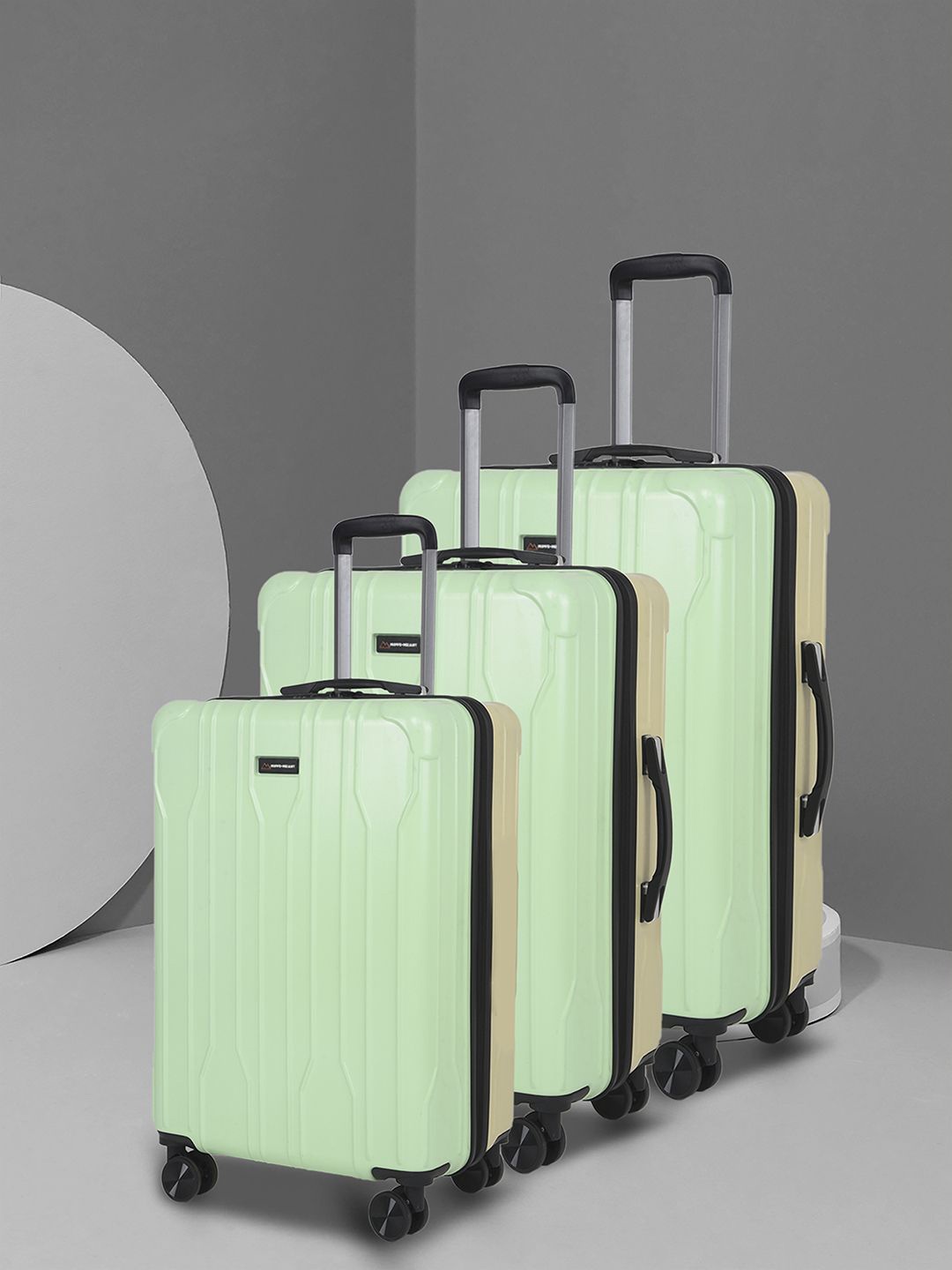 

MOVE-MEANT Set Of 3 Textured Hard-Sided Trolley Bags, Green