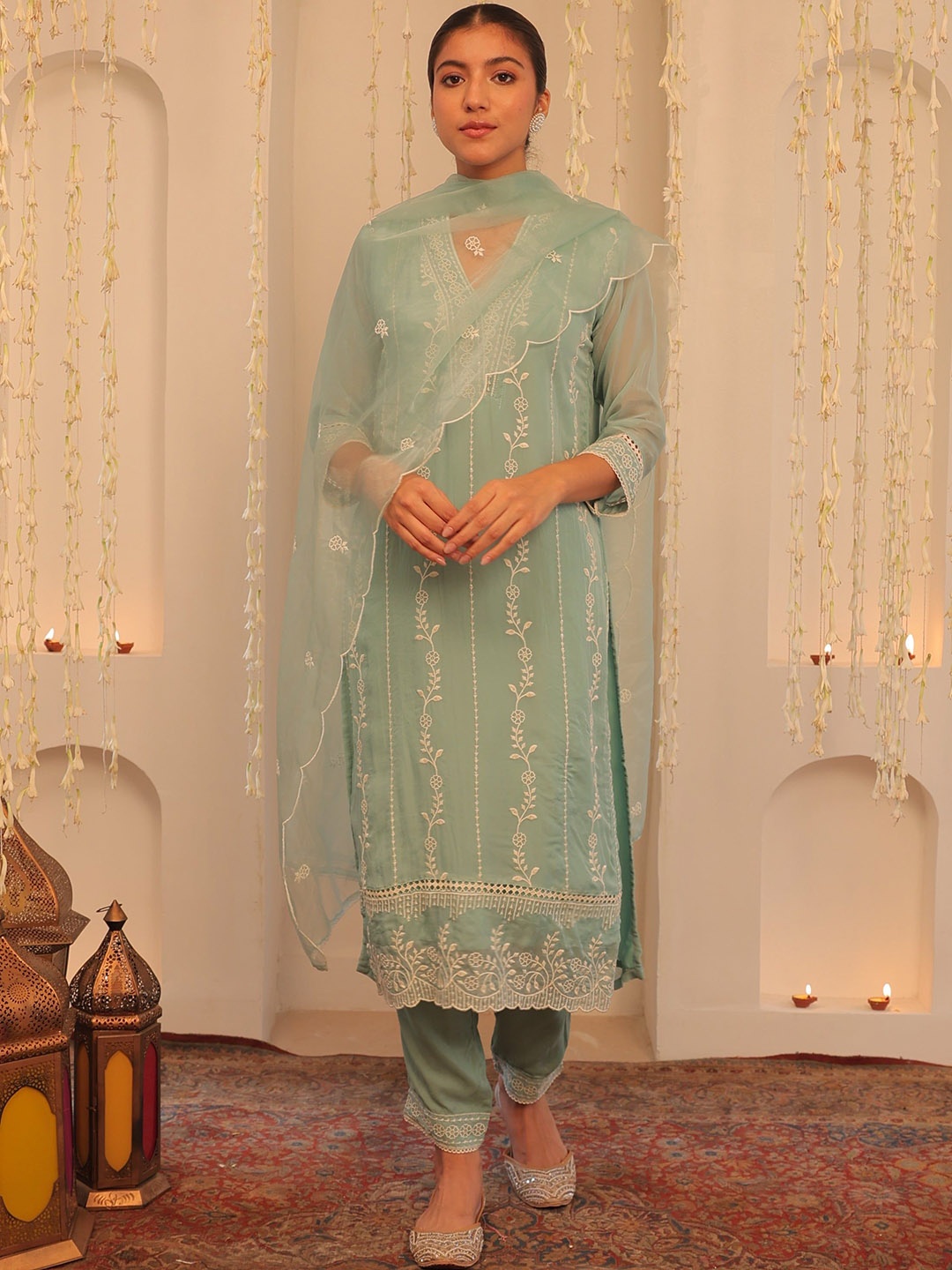 

Alaya By Stage3 Women Kurta with Trousers & With Dupatta, Blue