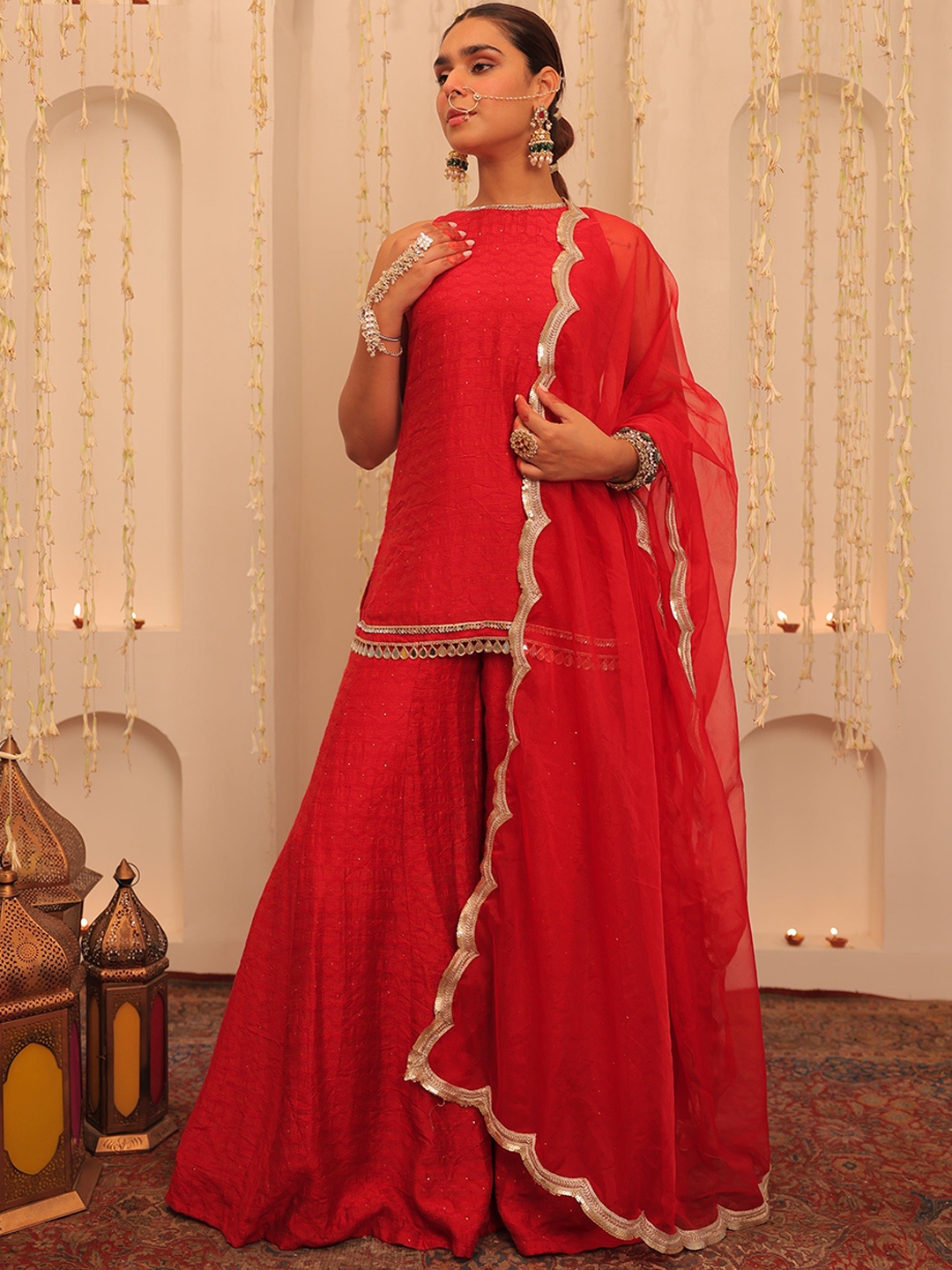 

Alaya By Stage3 Women Pure Cotton Kurta with Sharara & With Dupatta, Red