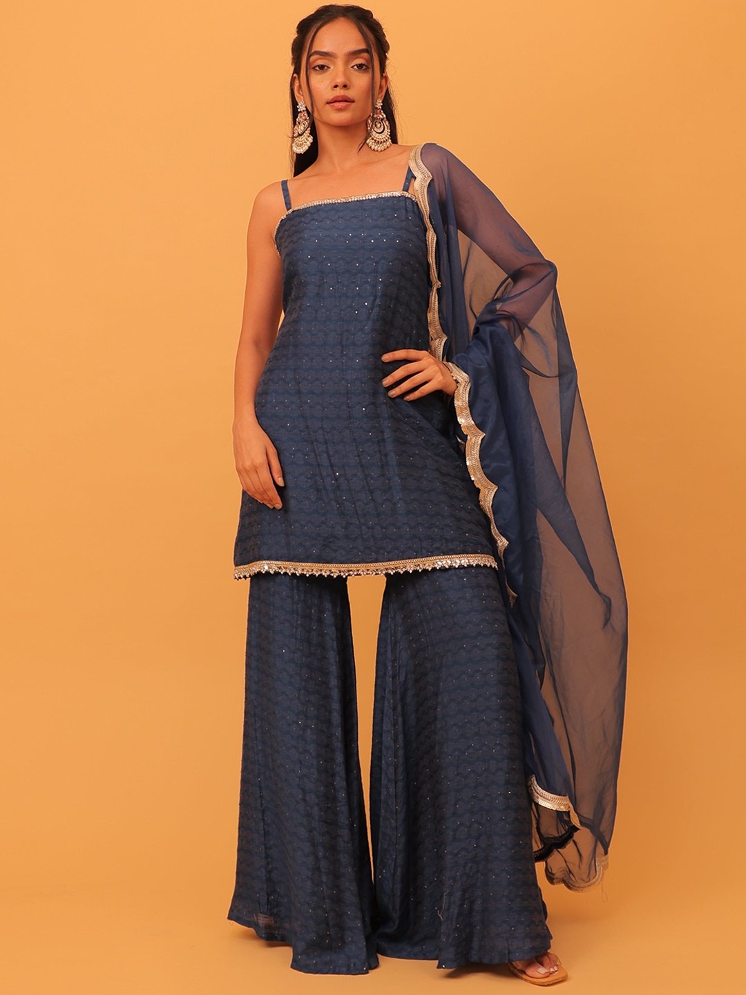 

Alaya By Stage3 Women Pure Cotton Kurta with Trousers & With Dupatta, Blue