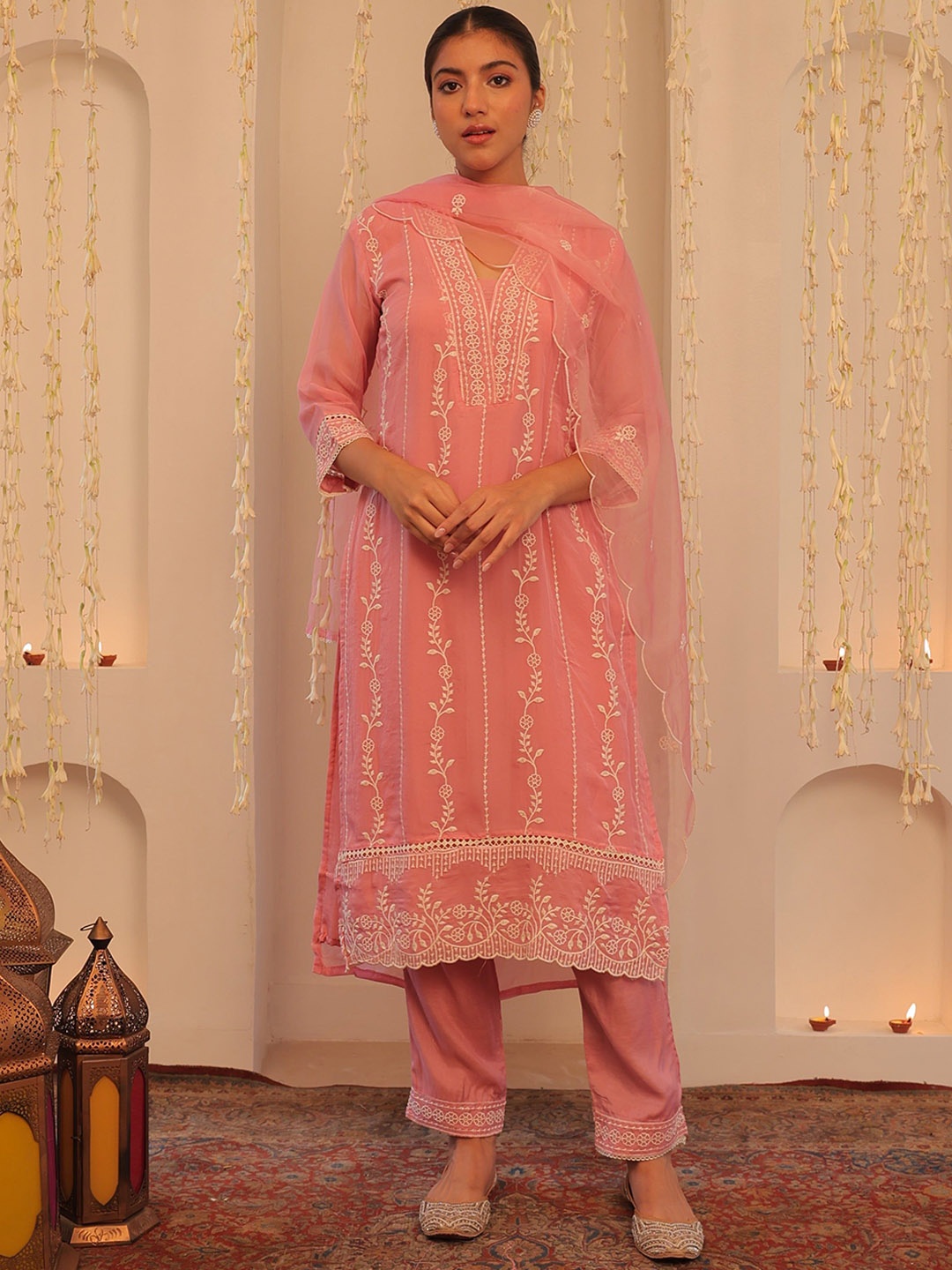 

Alaya By Stage3 Women Floral Embroidered Regular Kurta with Trousers & With Dupatta, Rose