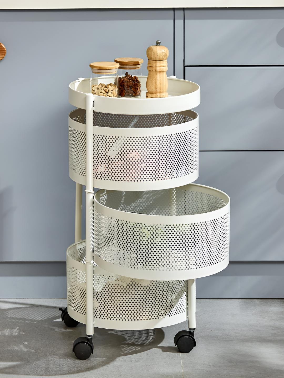 

Home Centre Off White Textured 3-Tier Trolley Kitchen Organisers
