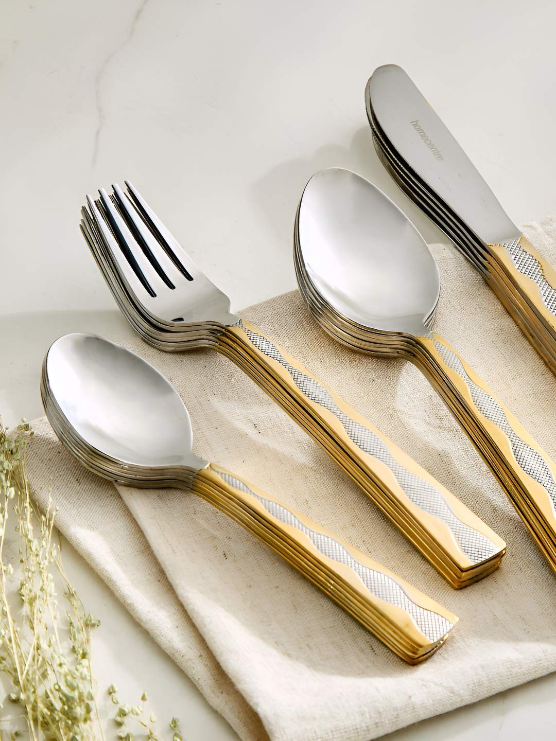 

Home Centre 24-Pcs Yellow & Steel Textured Stainless Steel Cutlery Set, Gold