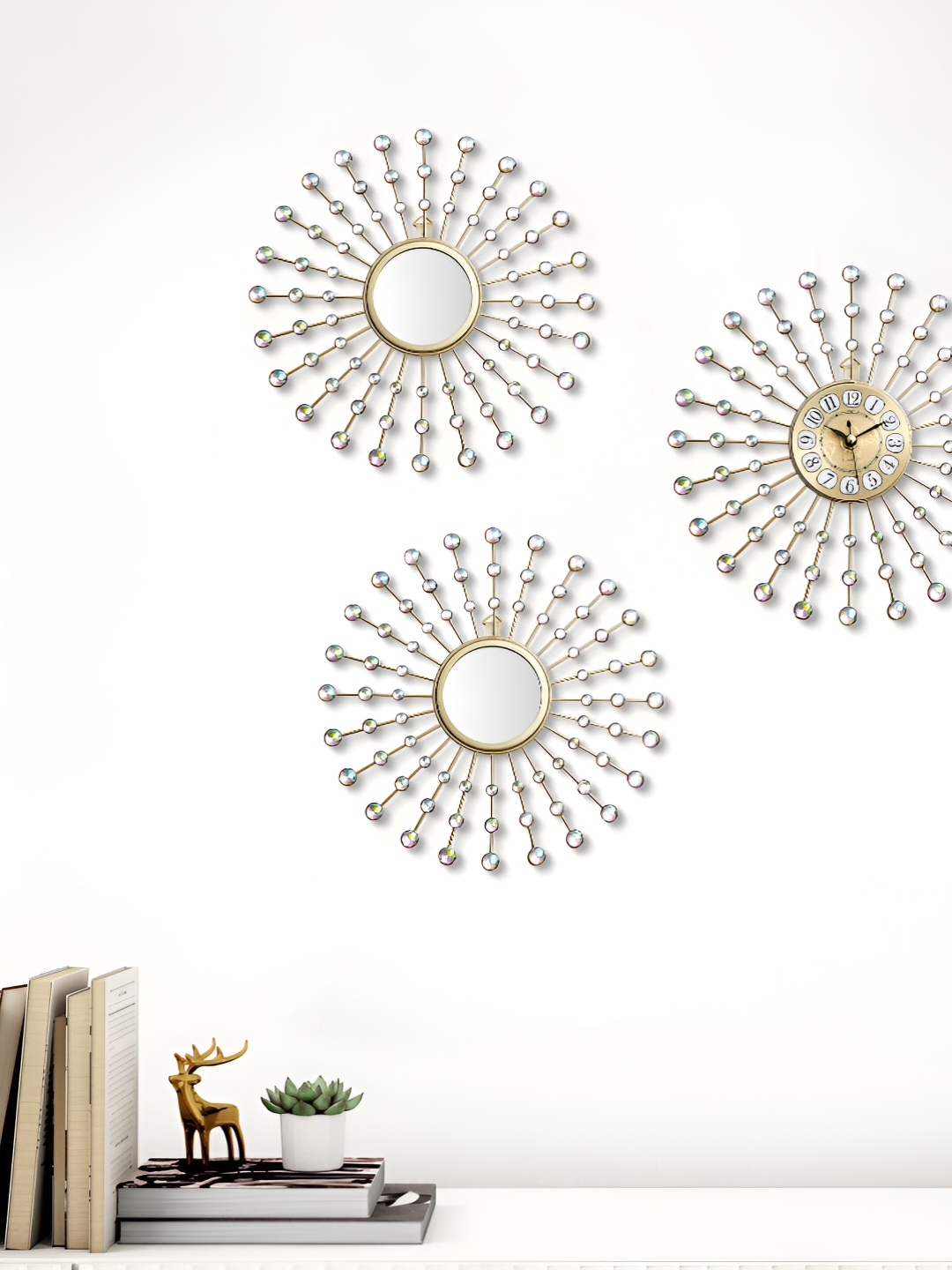 

Home Centre Ananda Emore 3 Pcs Decorative Clock & Mirror Set, Gold