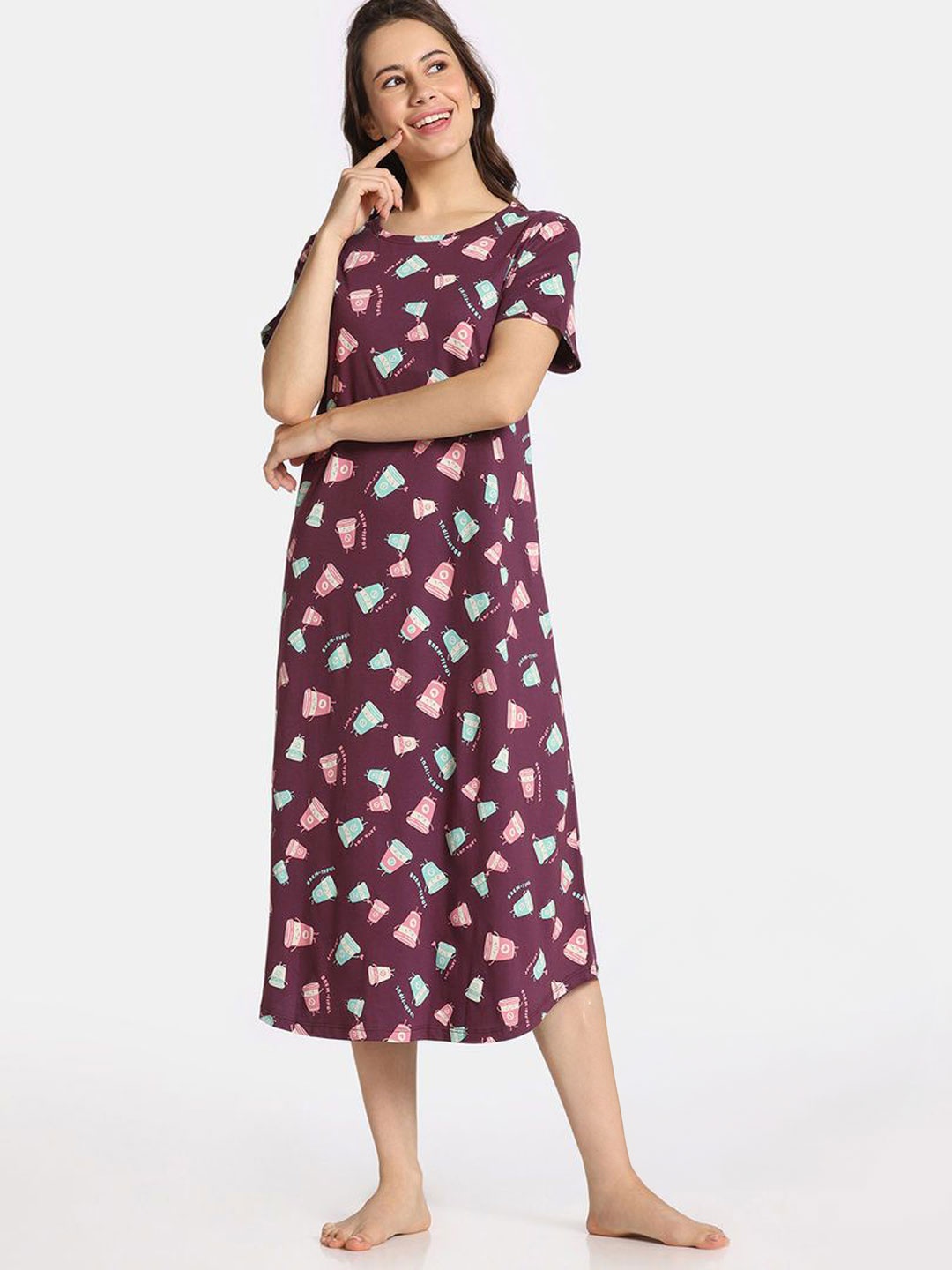 

Rosaline by Zivame Printed Nightdress, Burgundy