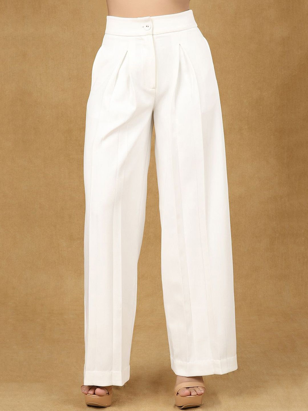 

PowerSutra Women Comfort Straight Fit High-Rise Pleated Trousers, White