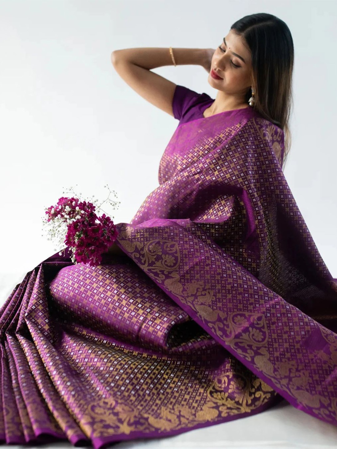 

Caracola Woven Design Banarasi Saree, Purple