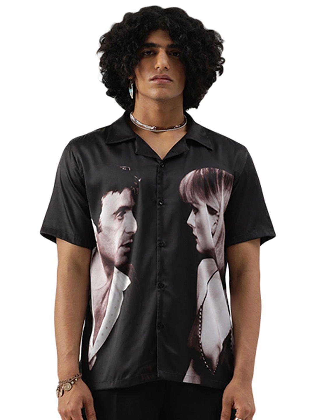 

CLUBHAVANA Men Regal Regalia Comfort Fit Graphic Printed Premium Soft Satin Casual Shirt, Black