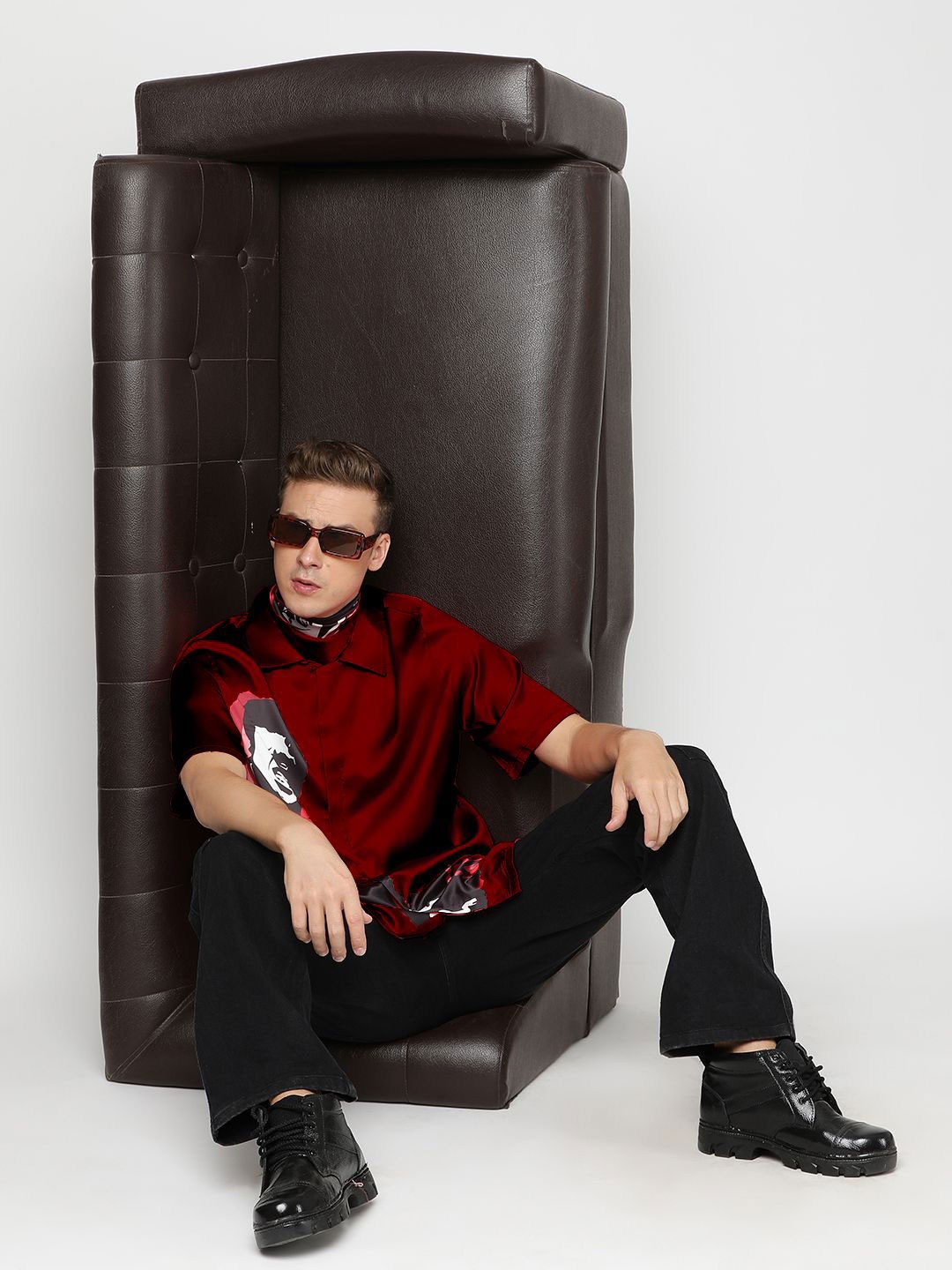 

CLUBHAVANA Red Menace Comfort Fit Graphic Printed Premium Soft Satin Casual Shirt
