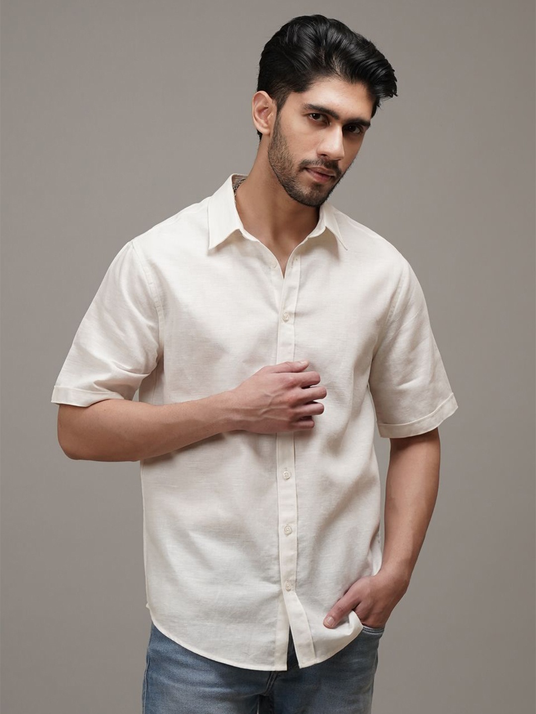 

CLUBHAVANA Oxford Classic Fit Spread Collar Cotton Casual Shirt, White