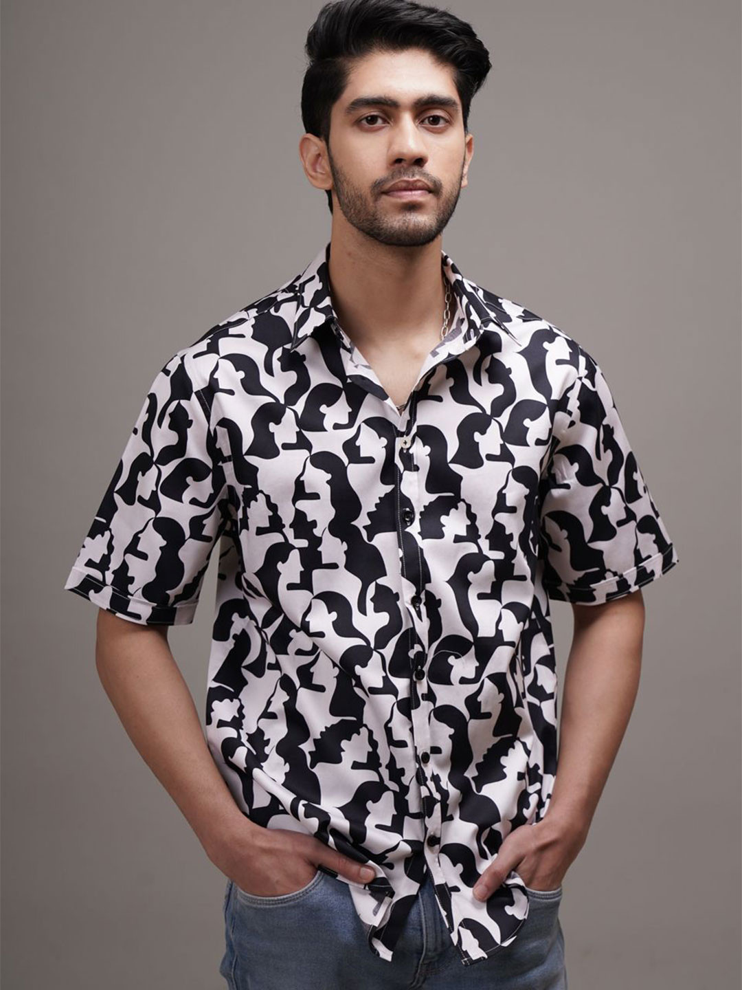 

CLUBHAVANA Comfort Fit Beauty Whispers Printed Spread Collar Cotton Casual Shirt, White