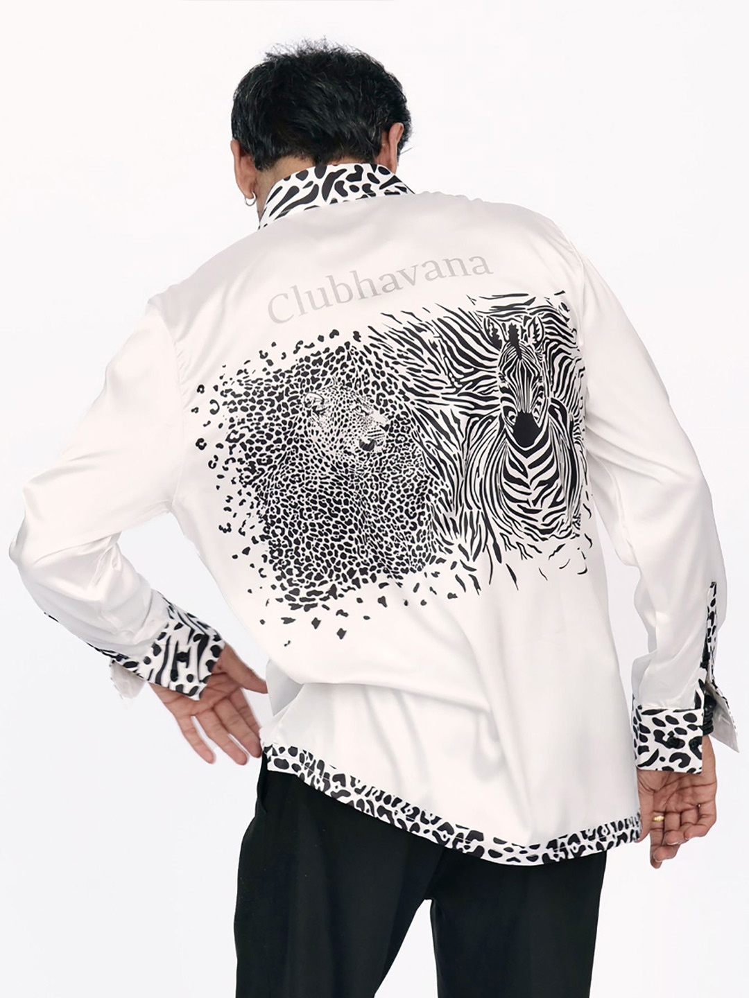 

CLUBHAVANA Wild Luxe Comfort Relaxed Fit Graphic Printed Premium Soft Satin Casual Shirt, White