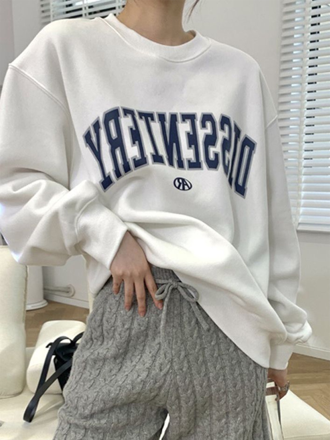 

LULU & SKY Women Typography Printed Pullover Sweatshirt, White