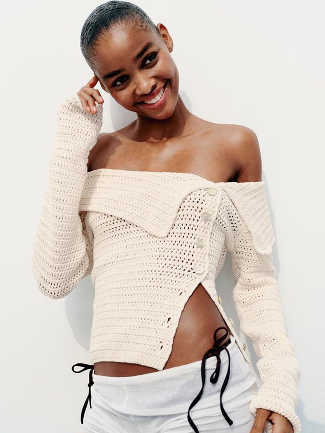 

LULU & SKY Women Off-Shoulder Open Knit Pullover, White