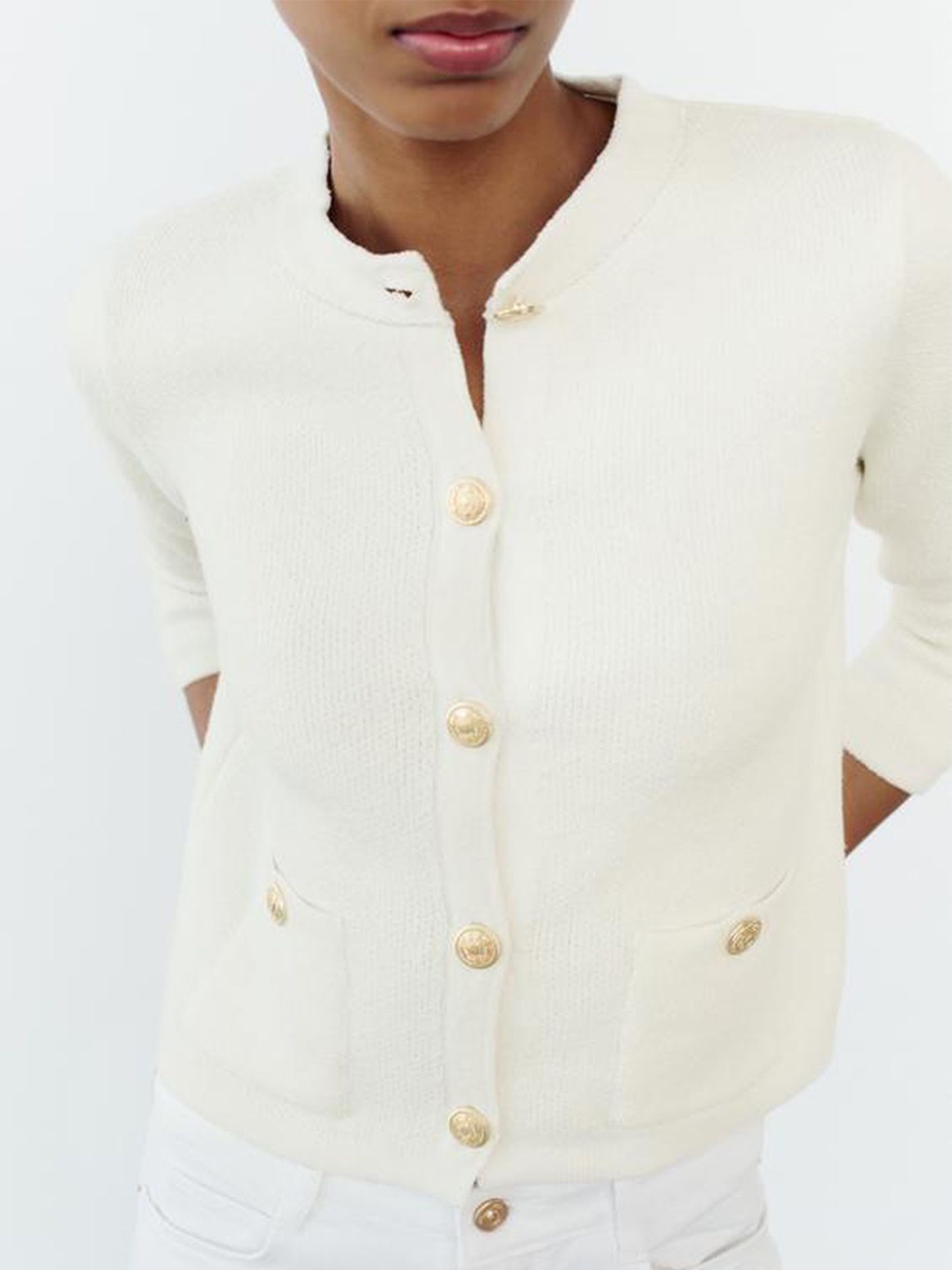 

LULU & SKY Women Long Sleeves Ribbed Cardigan, White