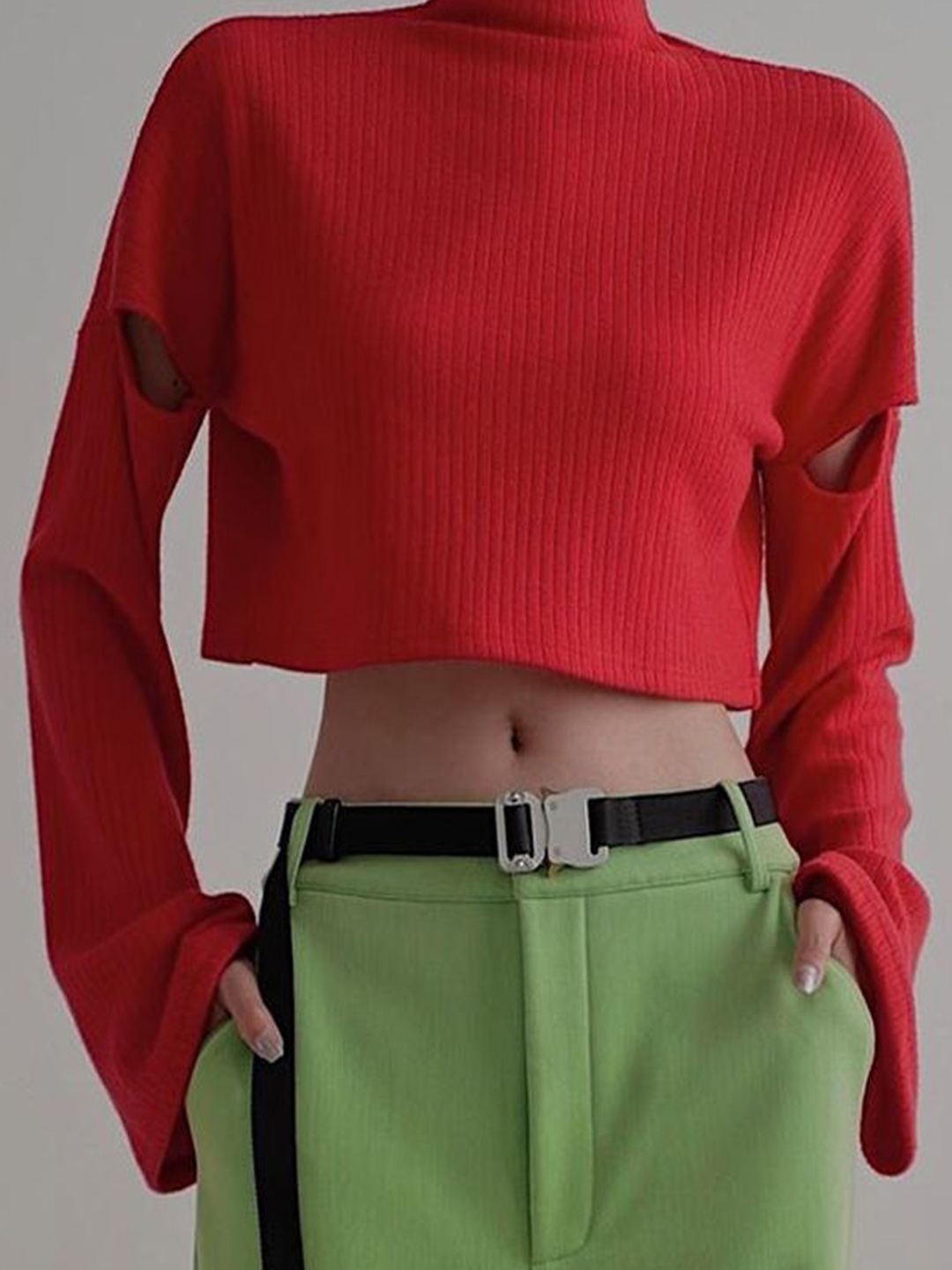

LULU & SKY Women Striped Crop Pullover Sweater, Red