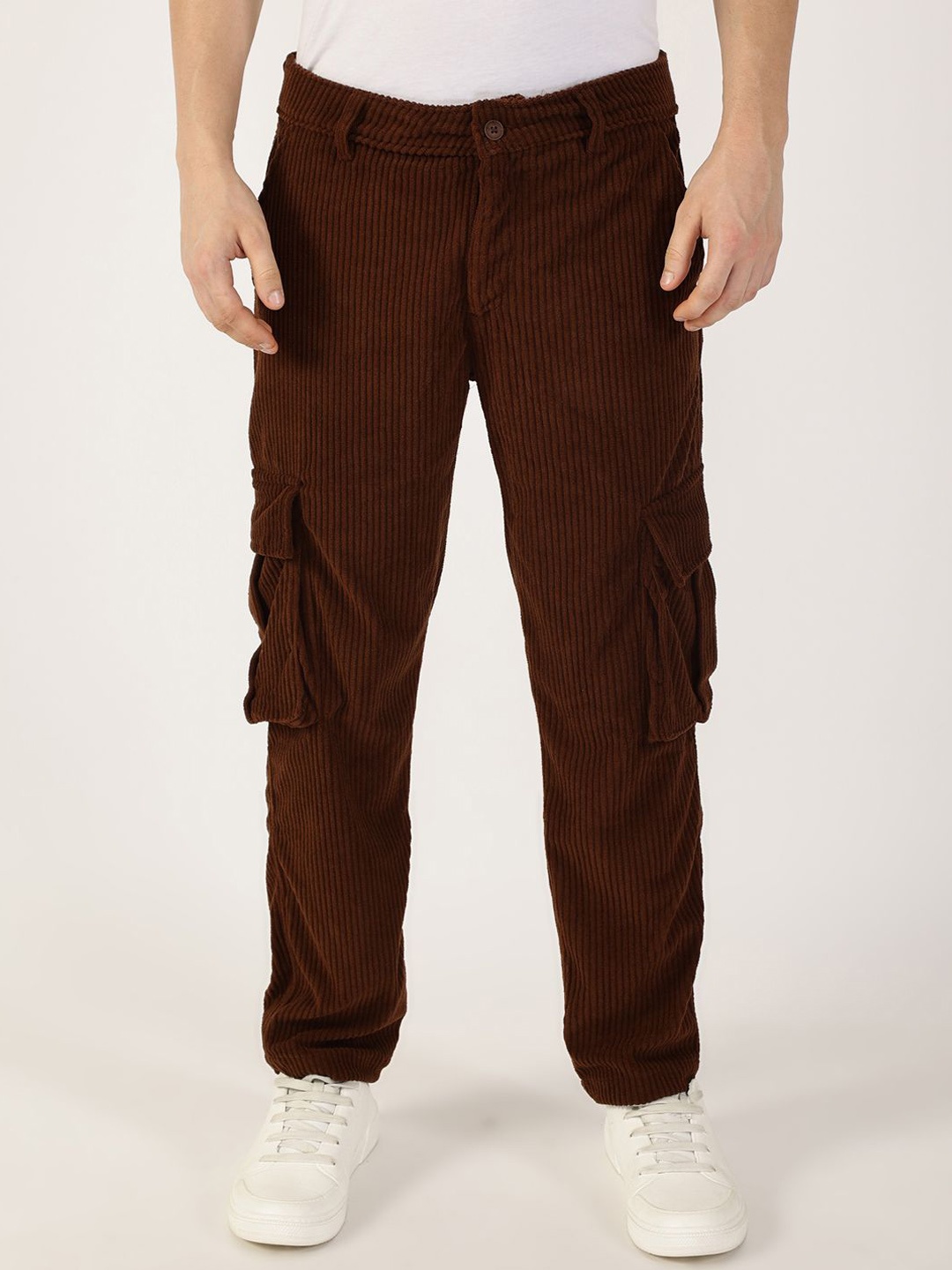 Thomas Scott Men Cotton Smart Regular Fit Corduroy Cargos, Brown