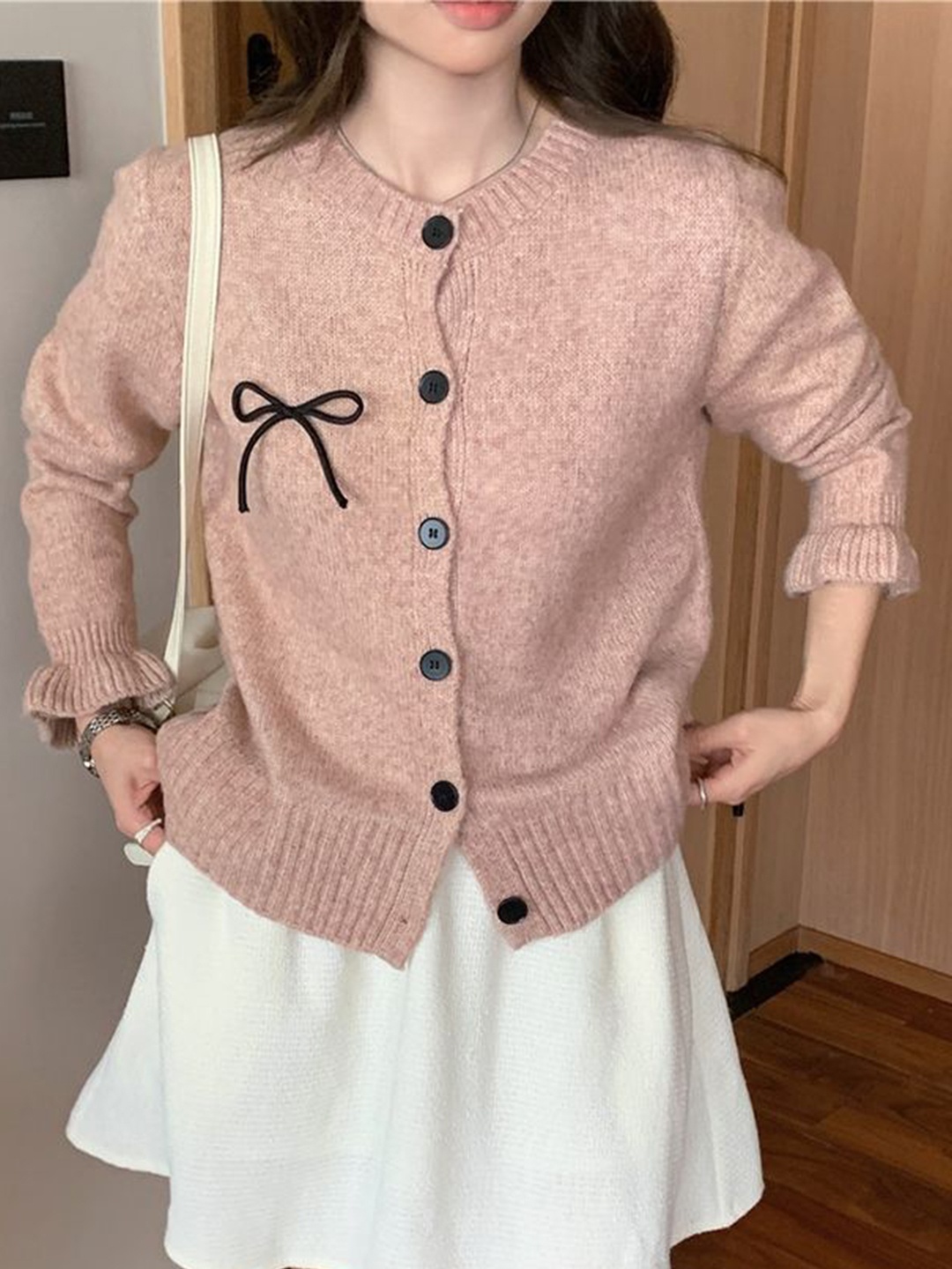 

LULU & SKY Women Round Neck Cardigan, Pink