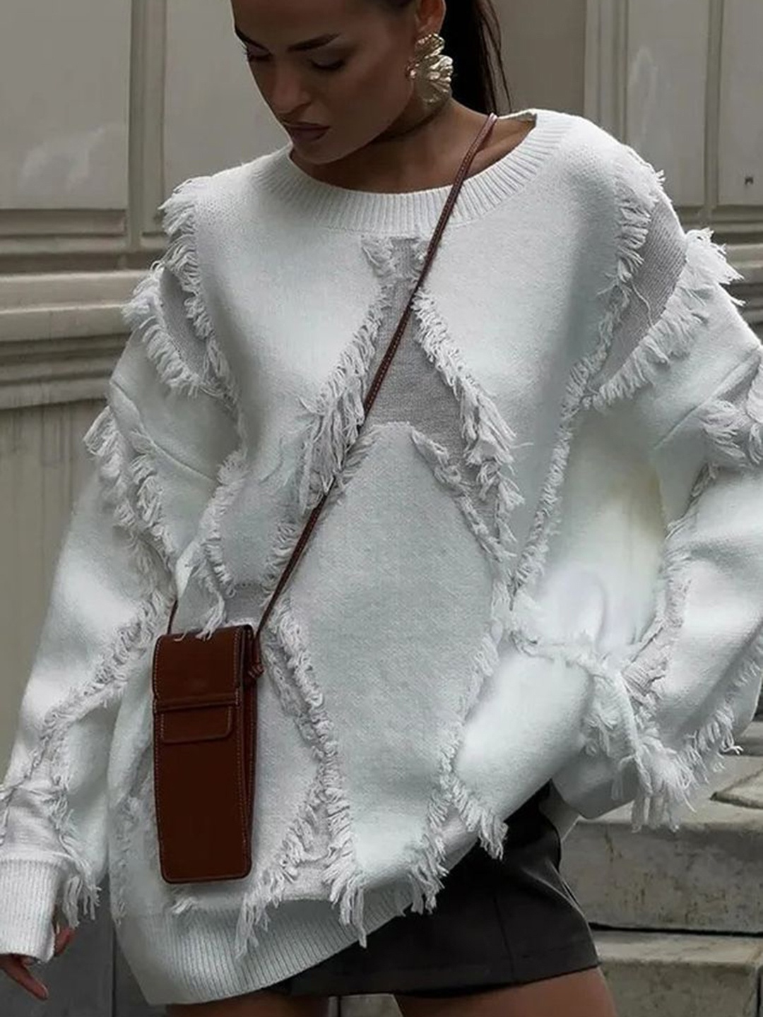 

LULU & SKY Women Distressed Oversized Pullover, White