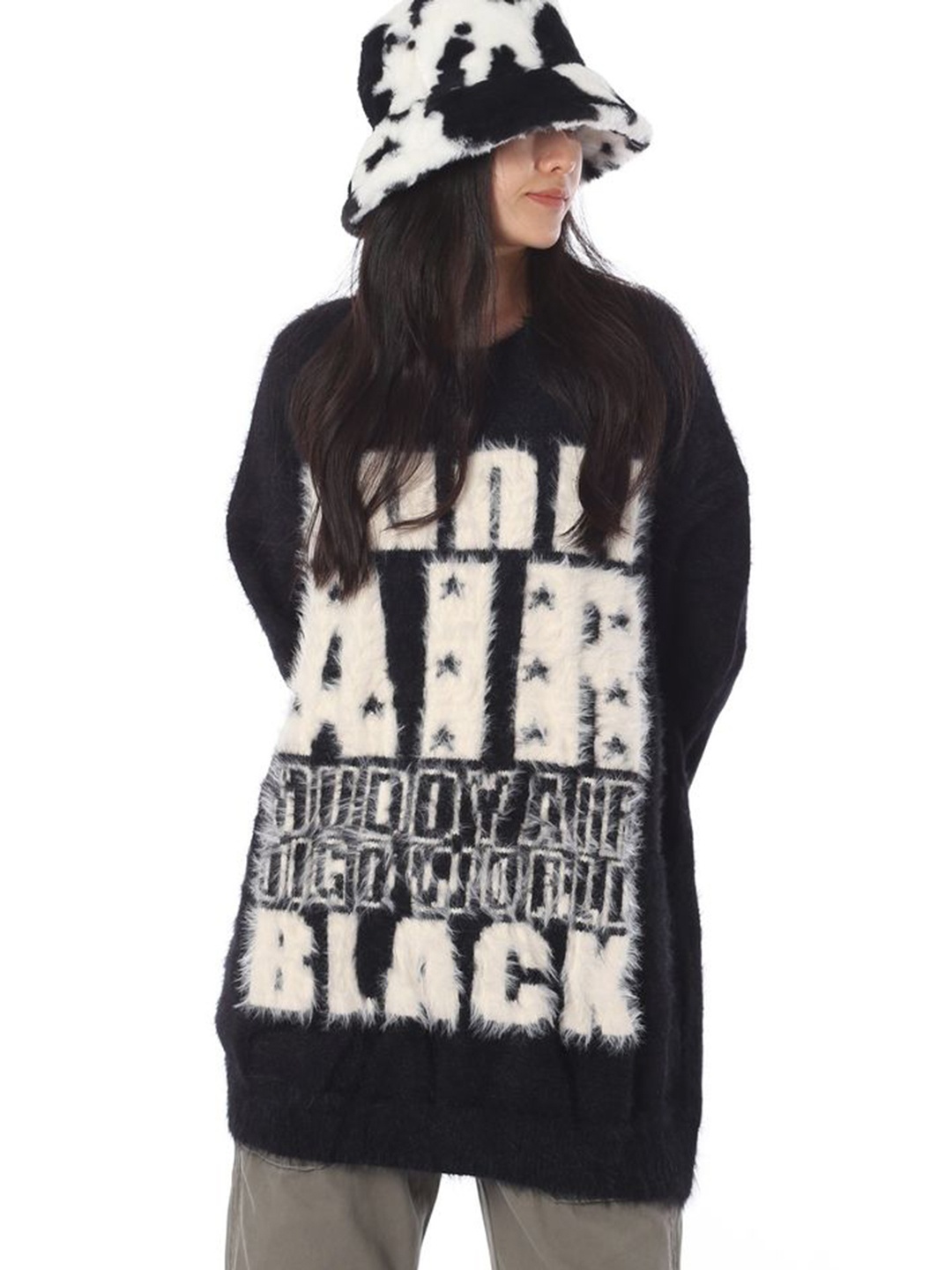 

LULU & SKY Women Typography Self Design Pullover, Black