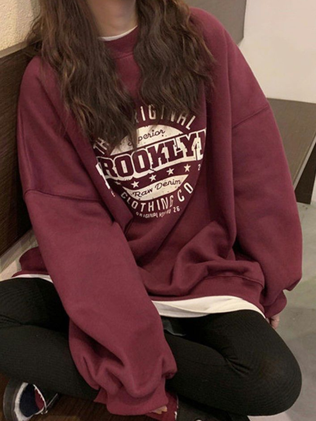 

LULU & SKY Women Printed Sweatshirt, Burgundy