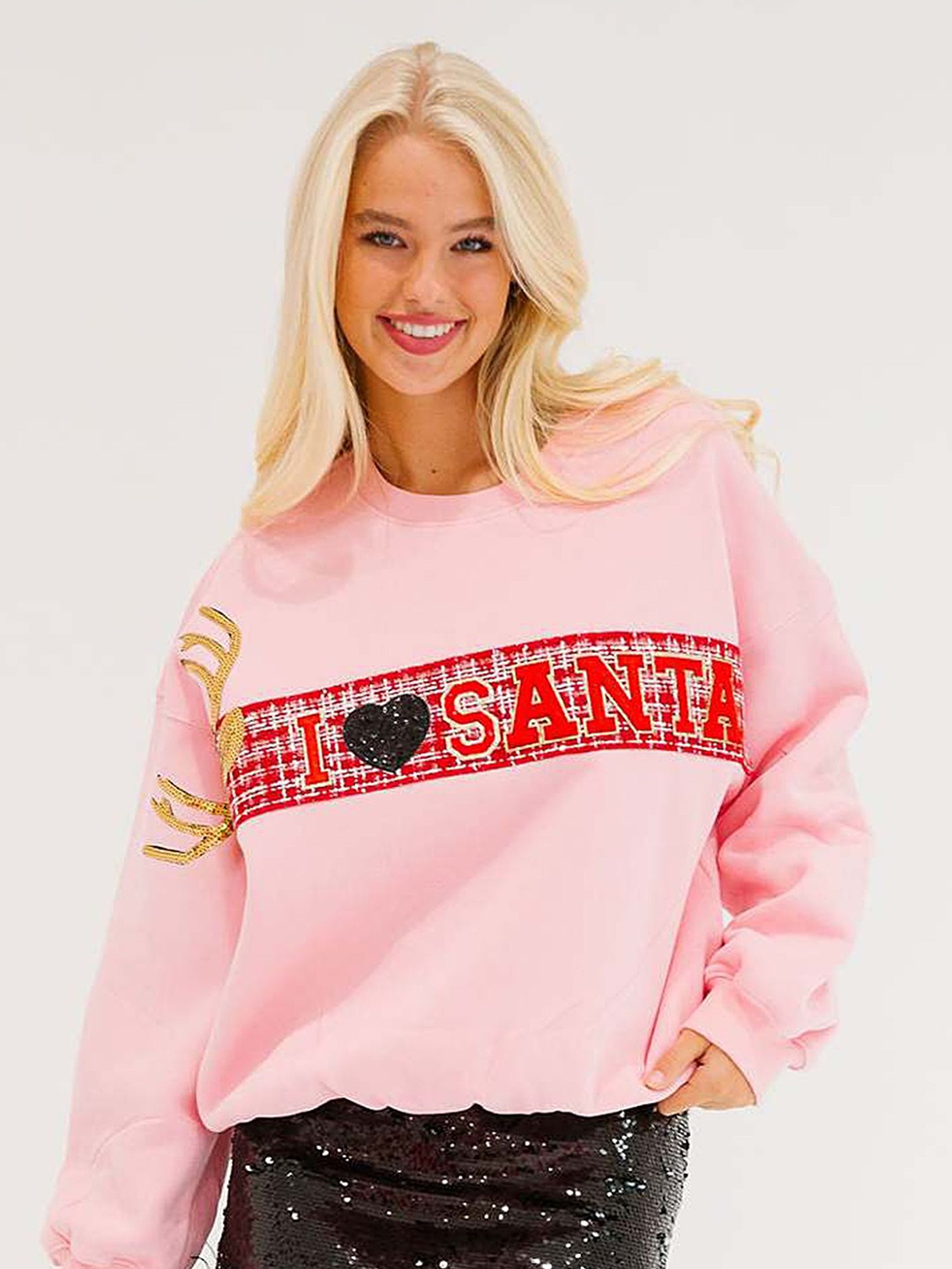 

LULU & SKY Women Round Neck Printed Sweatshirt, Pink