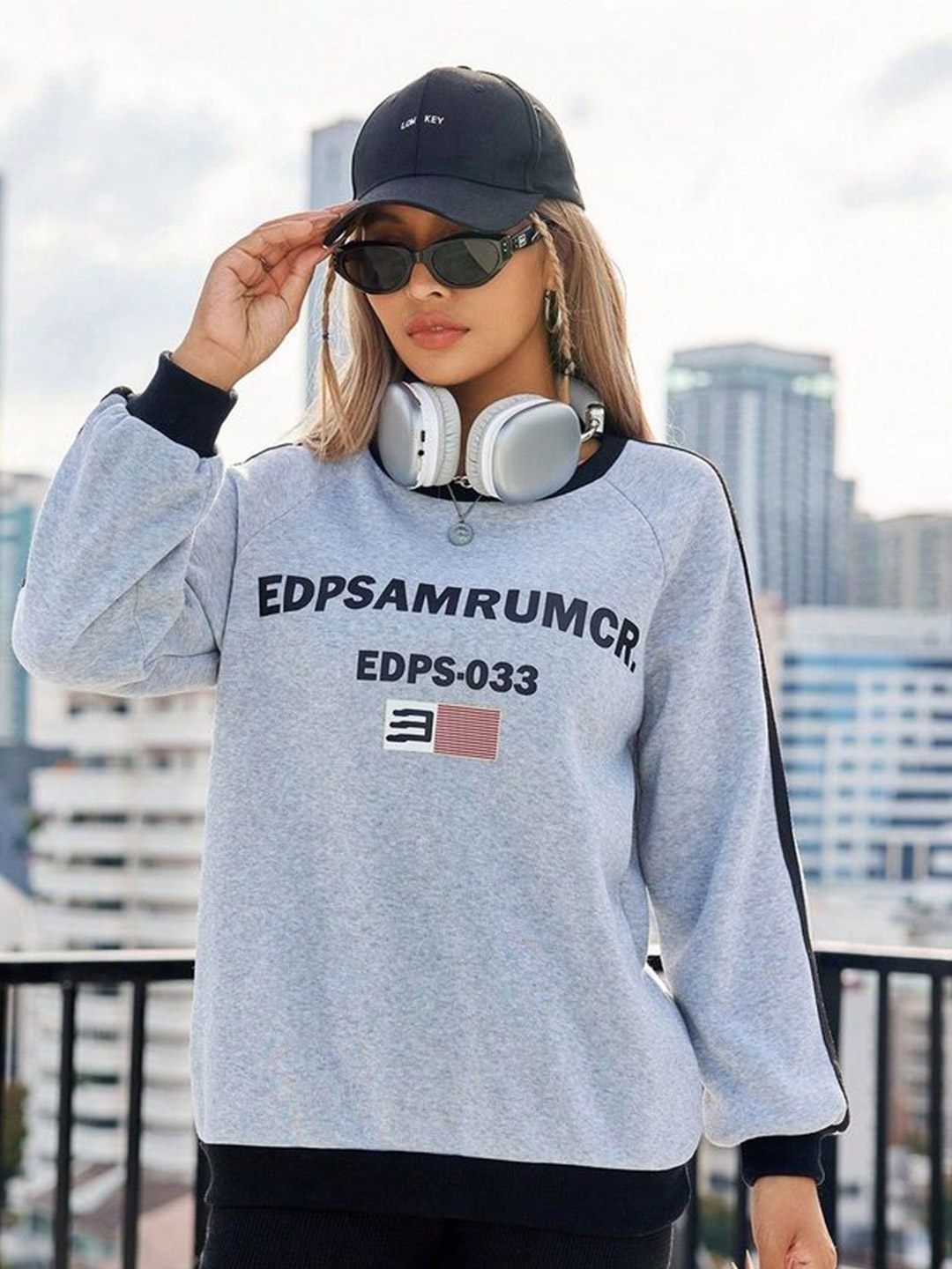 

LULU & SKY Women Alphanumeric Printed Sweatshirt, Grey
