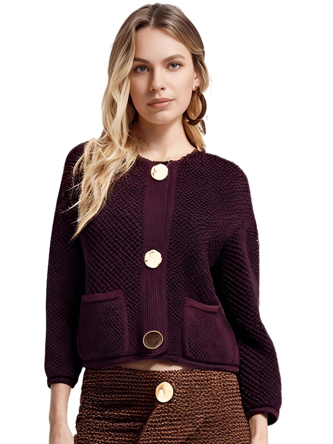 

LULU & SKY Women Crop Cardigan Sweaters, Burgundy