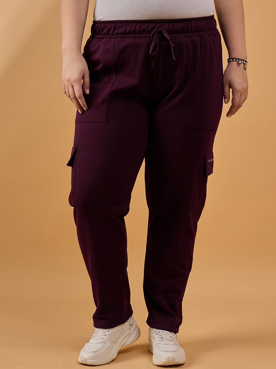 

CUPID Women Plus Size Winter Wear Fleece Cargo Pant, Maroon