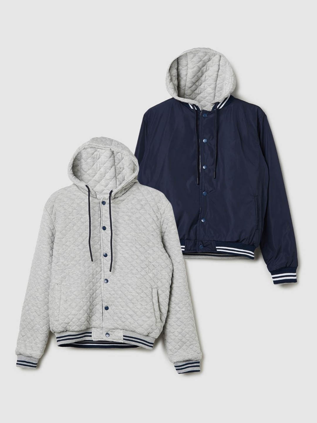 

max Boys Pack Of 2 Solid Hooded Bomber Jackets, Navy blue