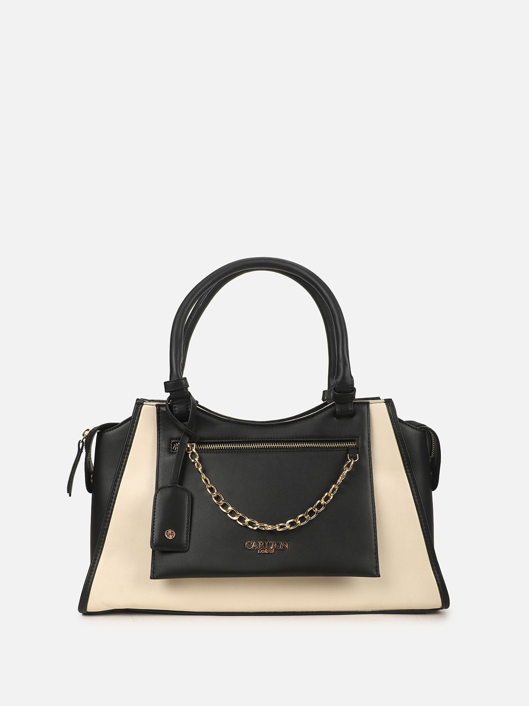 

Carlton London Women Colourblocked Structured Leather Handheld Bag, Black