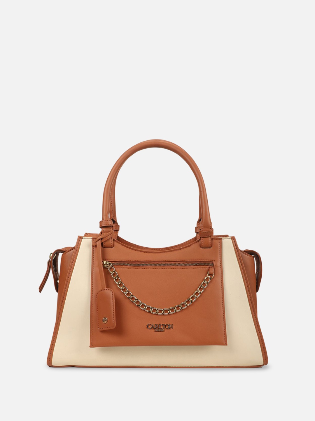 

Carlton London Women Colourblocked Structured Leather Handheld Bag, Brown