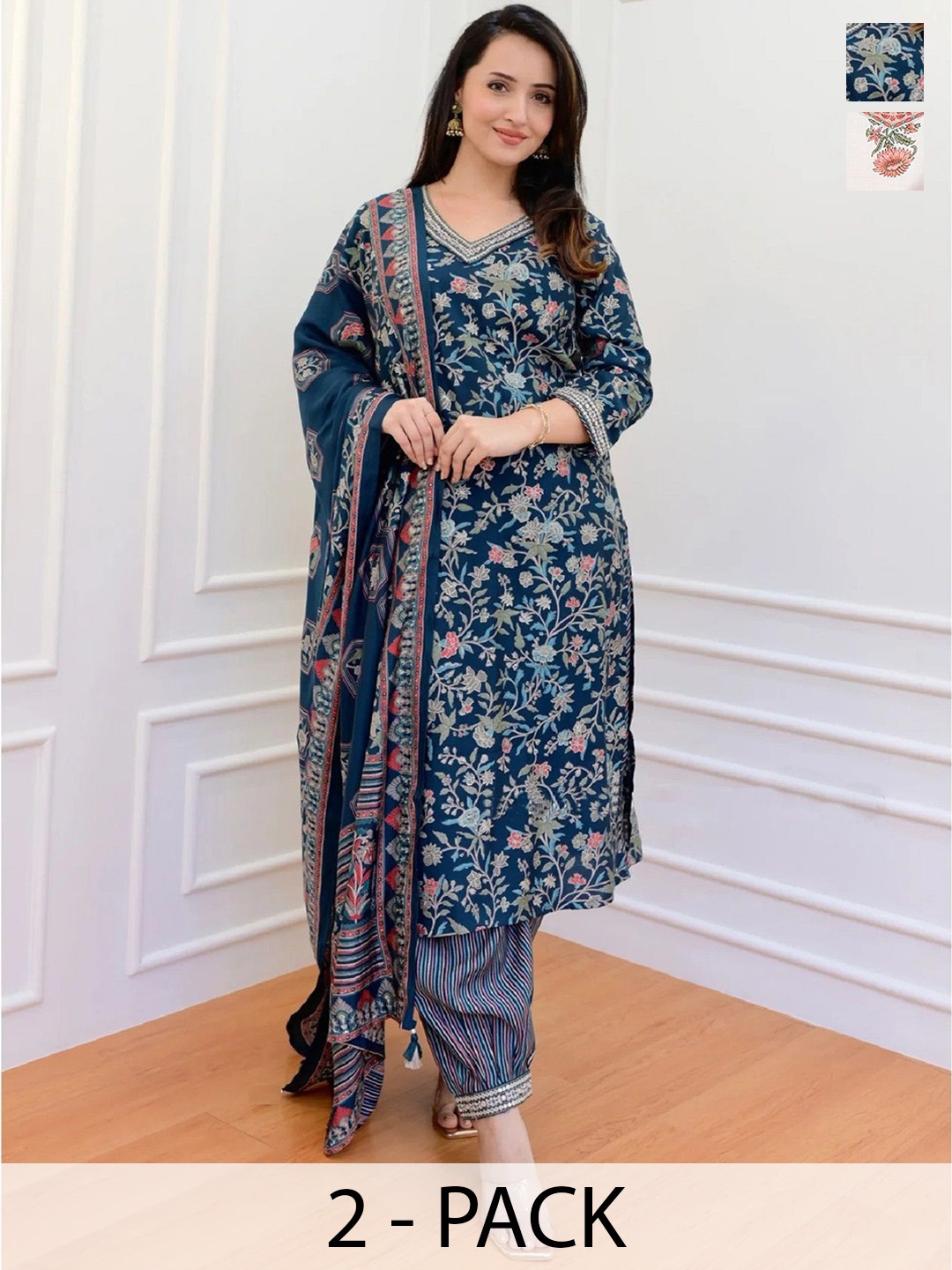 

KALINI Women Ethnic Motifs Printed Regular Kurta with Trousers & With Dupatta, White