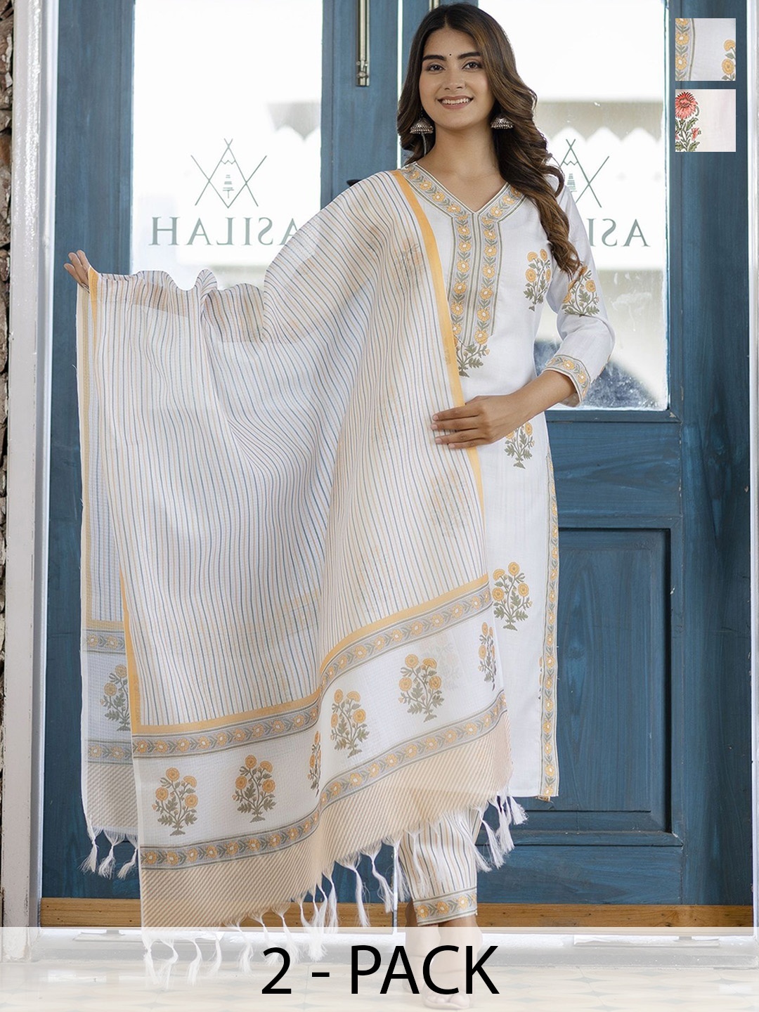 

KALINI Women Ethnic Motifs Printed Regular Kurta with Trousers & With Dupatta, White