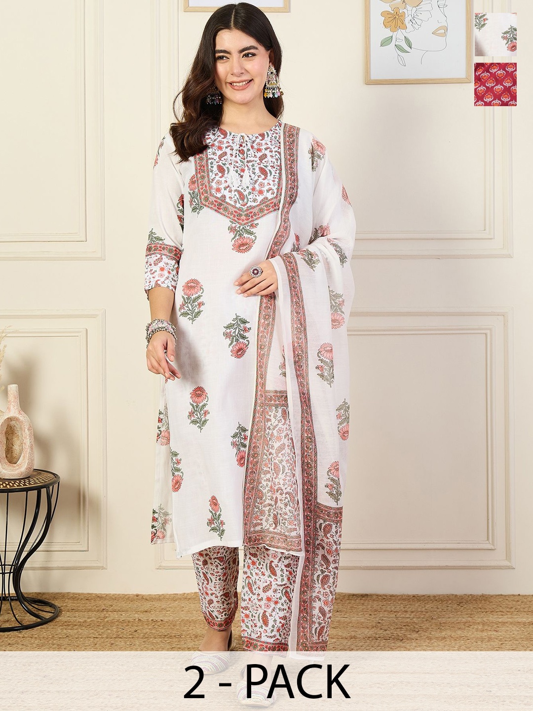 

KALINI Women Ethnic Motifs Printed Regular Kurta with Trousers & With Dupatta, Rust