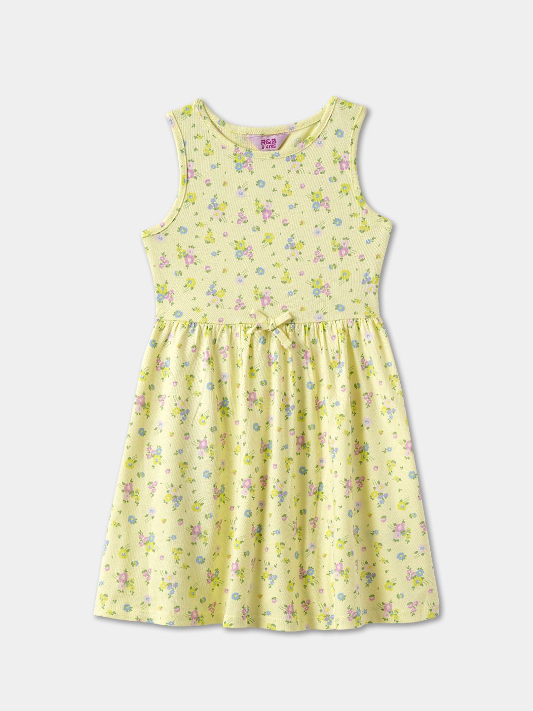 

R&B Girls Printed Cotton Fit & Flare Dress, Yellow