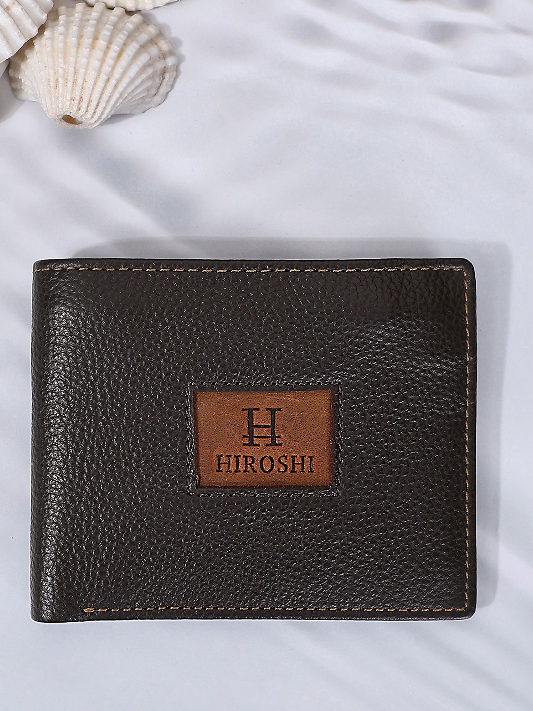 

HIROSHI Men Textured Leather Two Fold Wallet, Brown