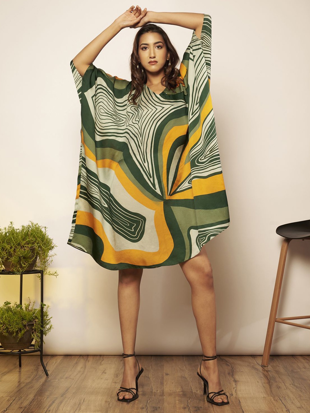 

Babita M Women Printed Satin Kaftan Dress, Green