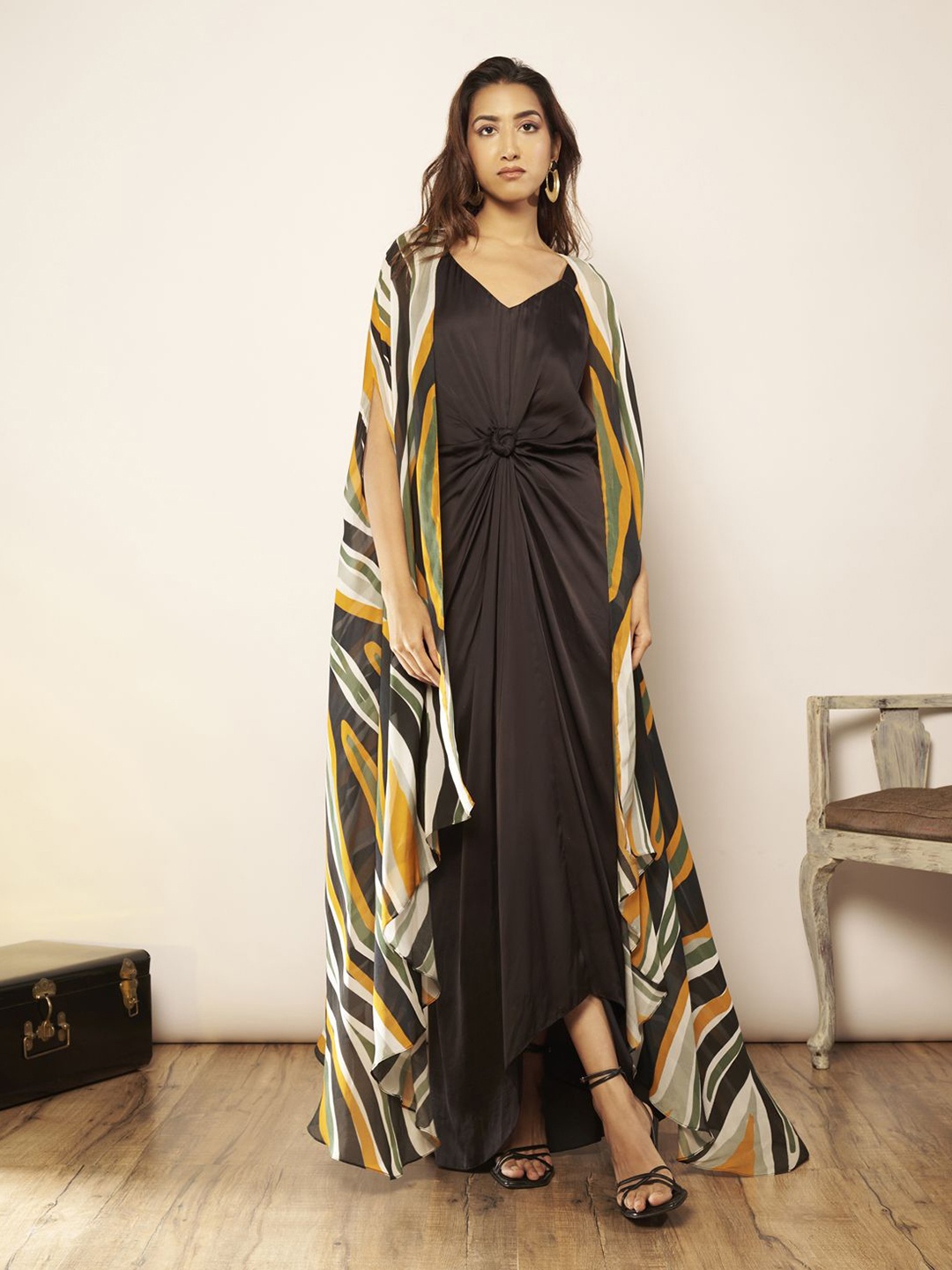 

Babita M Striped Satin Maxi Dress, Black