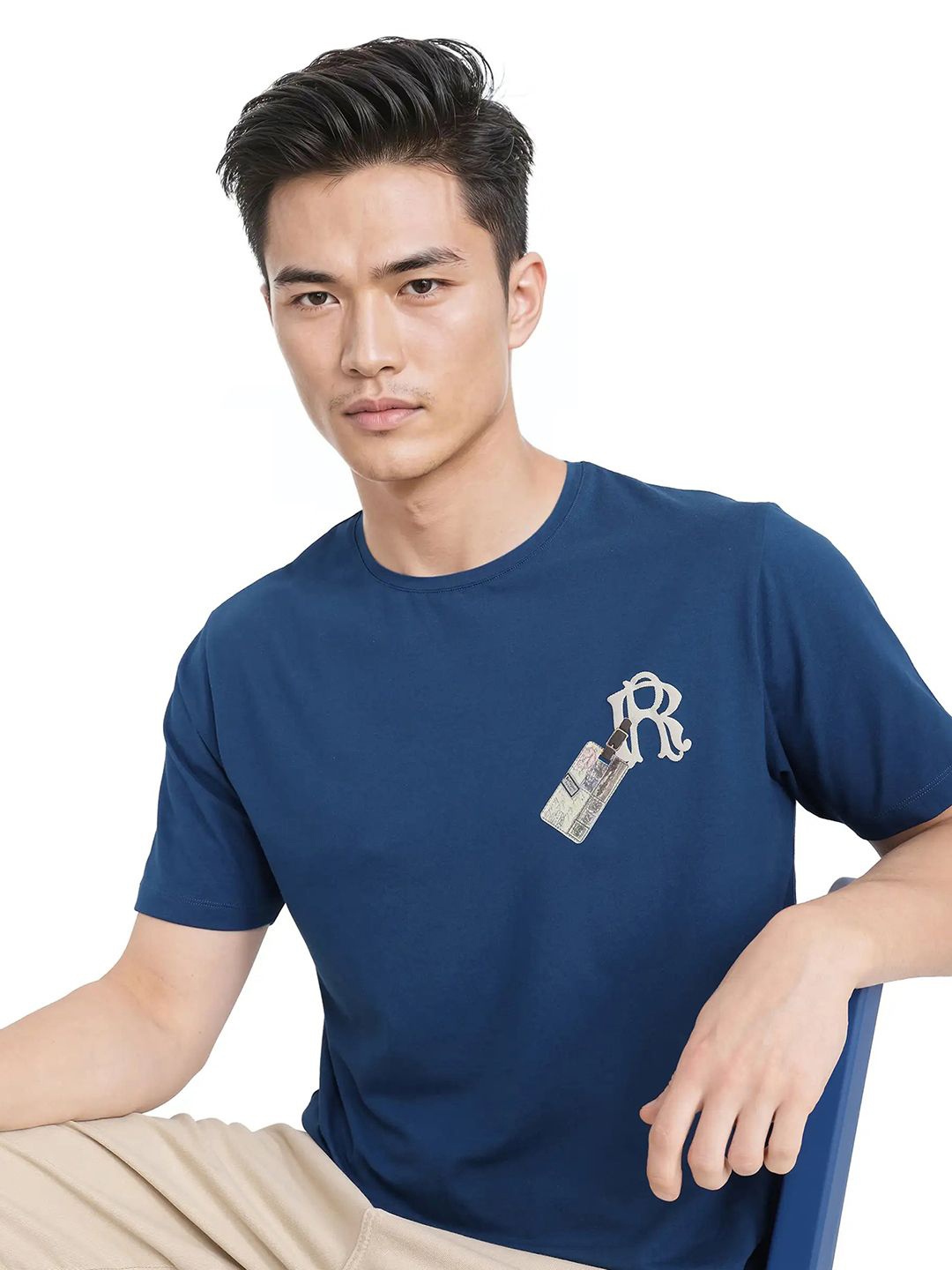 

RARE RABBIT Men Graphic Printed Round Neck Cotton T-shirt, Teal