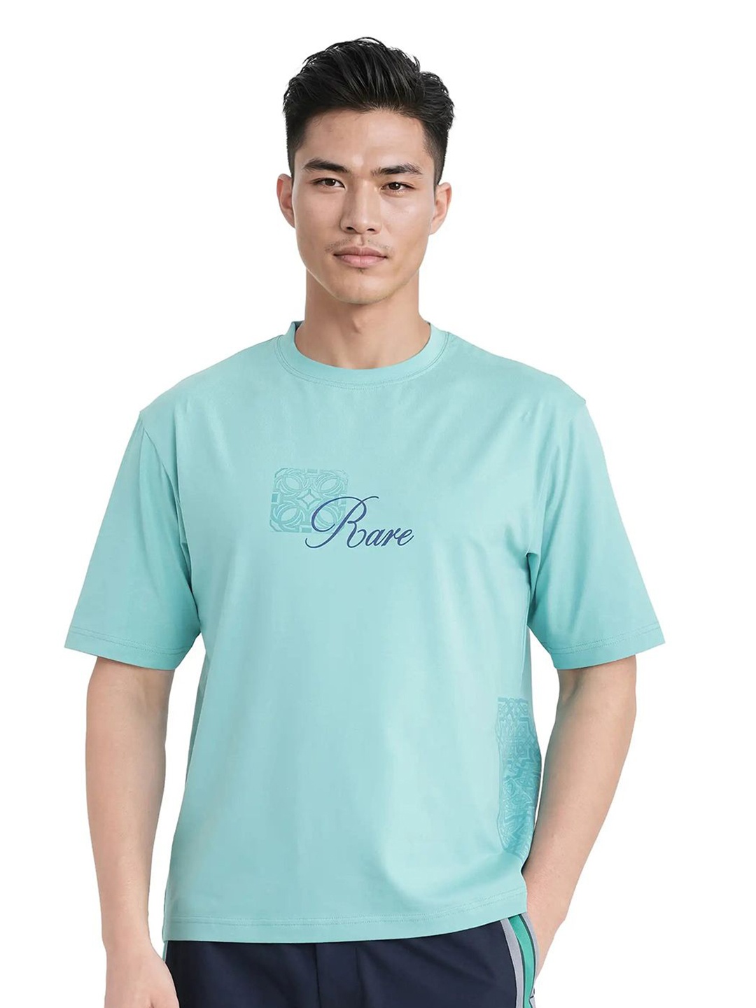 

RARE RABBIT Men Graphic Printed Round Neck Cotton Relaxed Fit T-shirt, Sea green